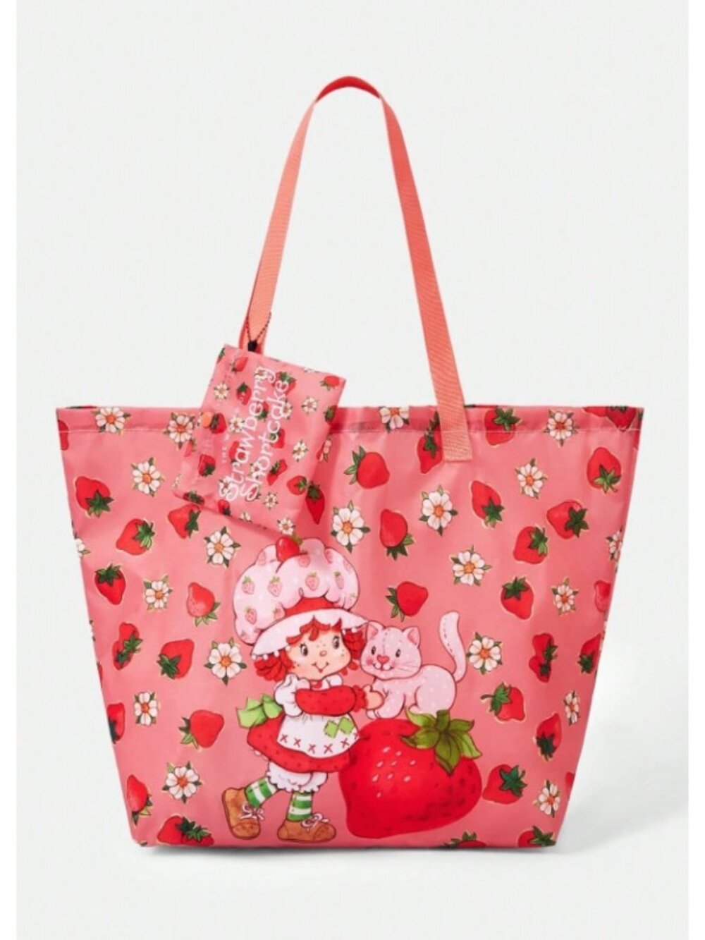 Strawberry Shortcake Tote Bag Pink Strawberry Print Shopping Travel Shoulder Bag